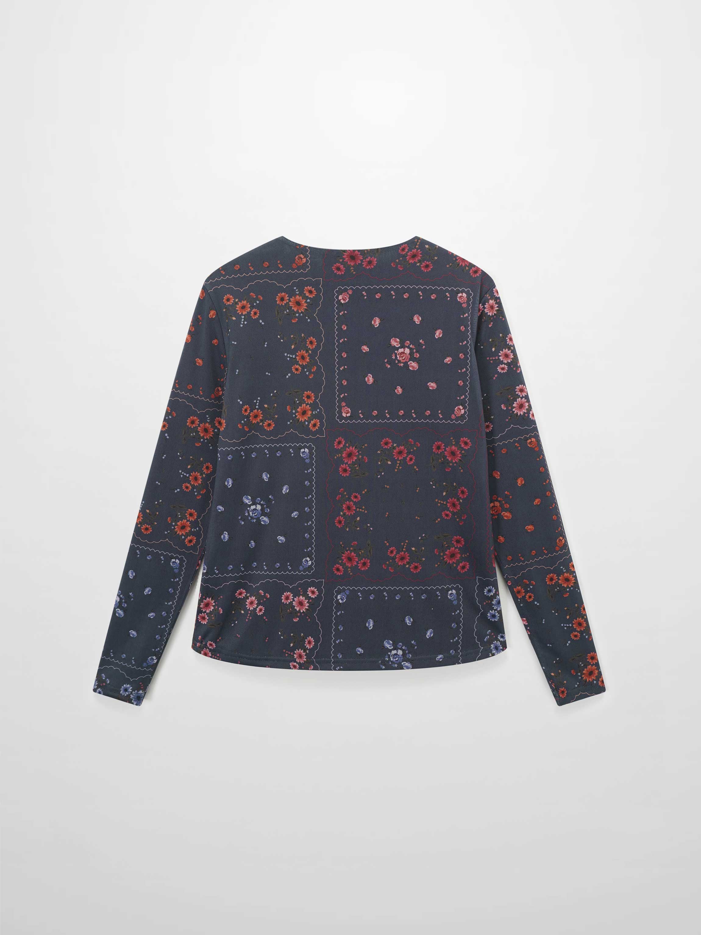 Crew Neck Printed Mesh Top-Colored Floral