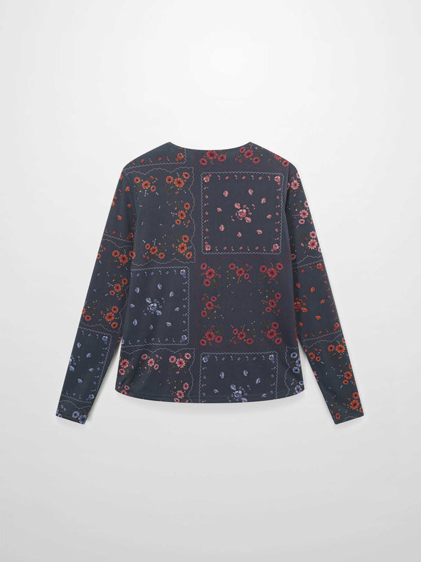 Crew Neck Printed Mesh Top-Colored Floral