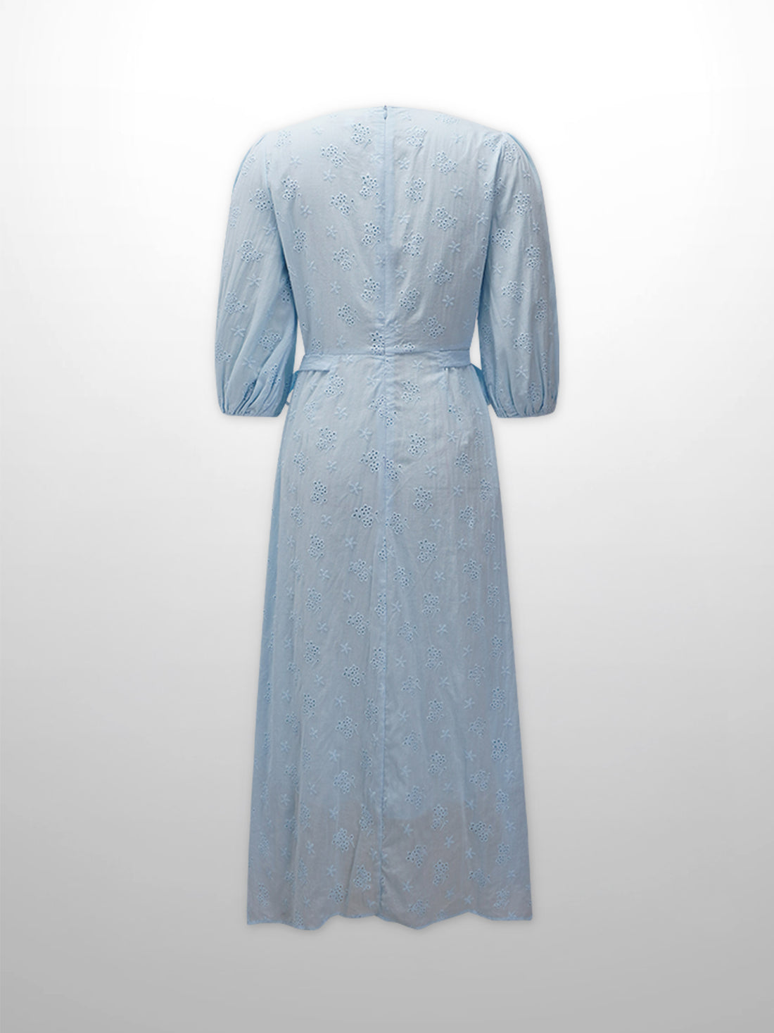 Asymmetrical Hem Eyelet Dress-Light Blue