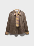 Cotton Bow Blouse-Two Tone Geometric