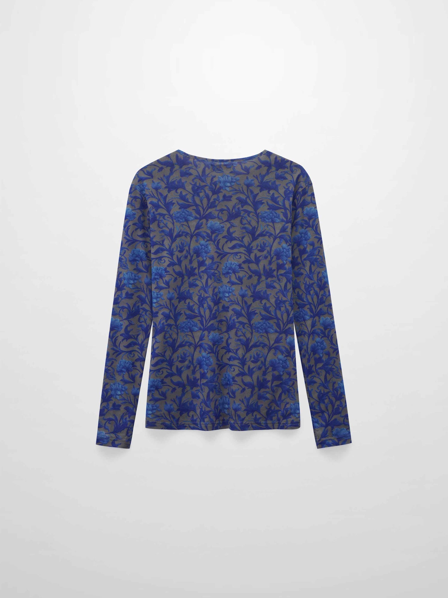 Mesh Crew Neck Print Top-Blue/Grey Vines