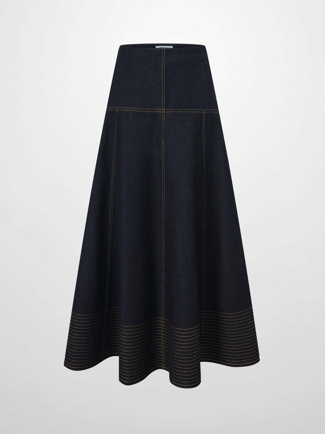 Border Stitched Yoke Denim Skirt-Blue