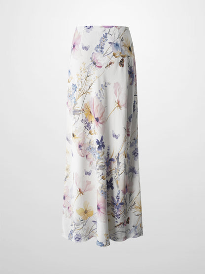 Printed Linen Blend Slip Skirt-Scattered Flowers