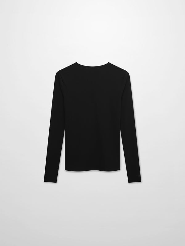 Soft Ribbed High V Tee-Black
