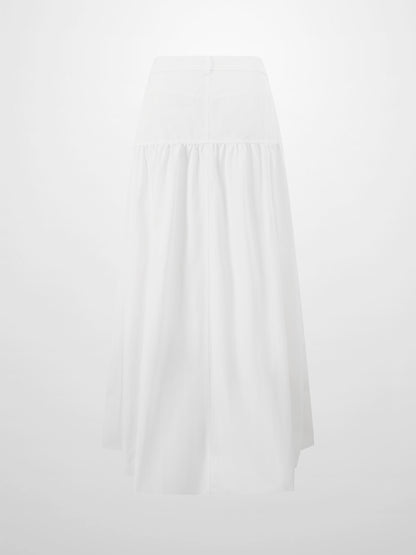 Gathered Drop Waist Yoke Skirt-White