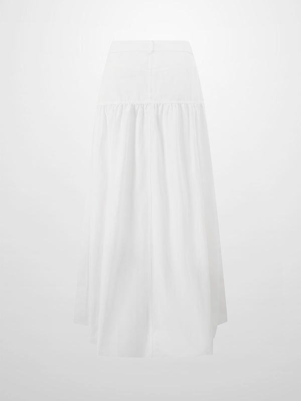 Gathered Drop Waist Yoke Skirt-White