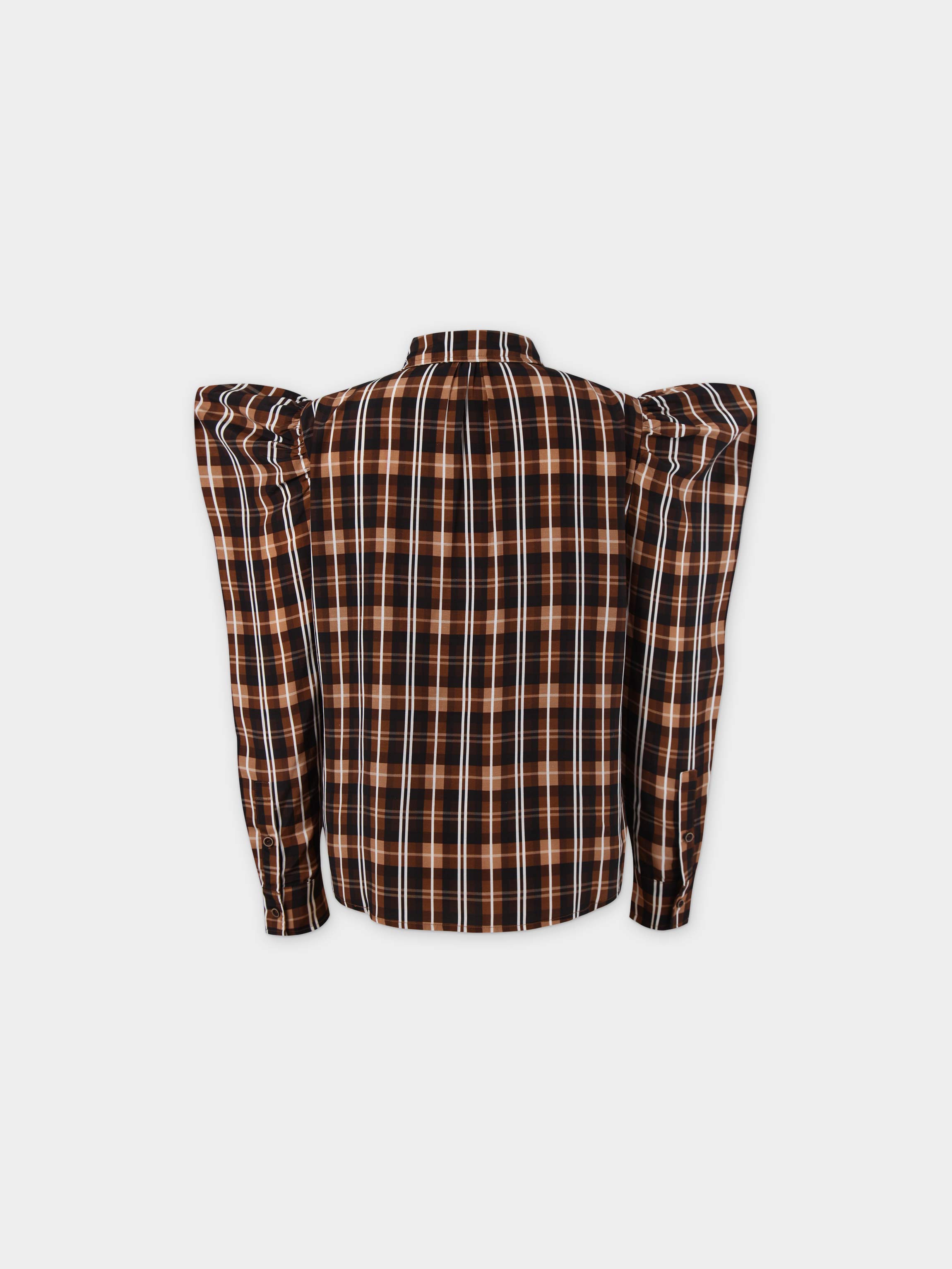 Puff Sleeve Blouse-Brown Plaid