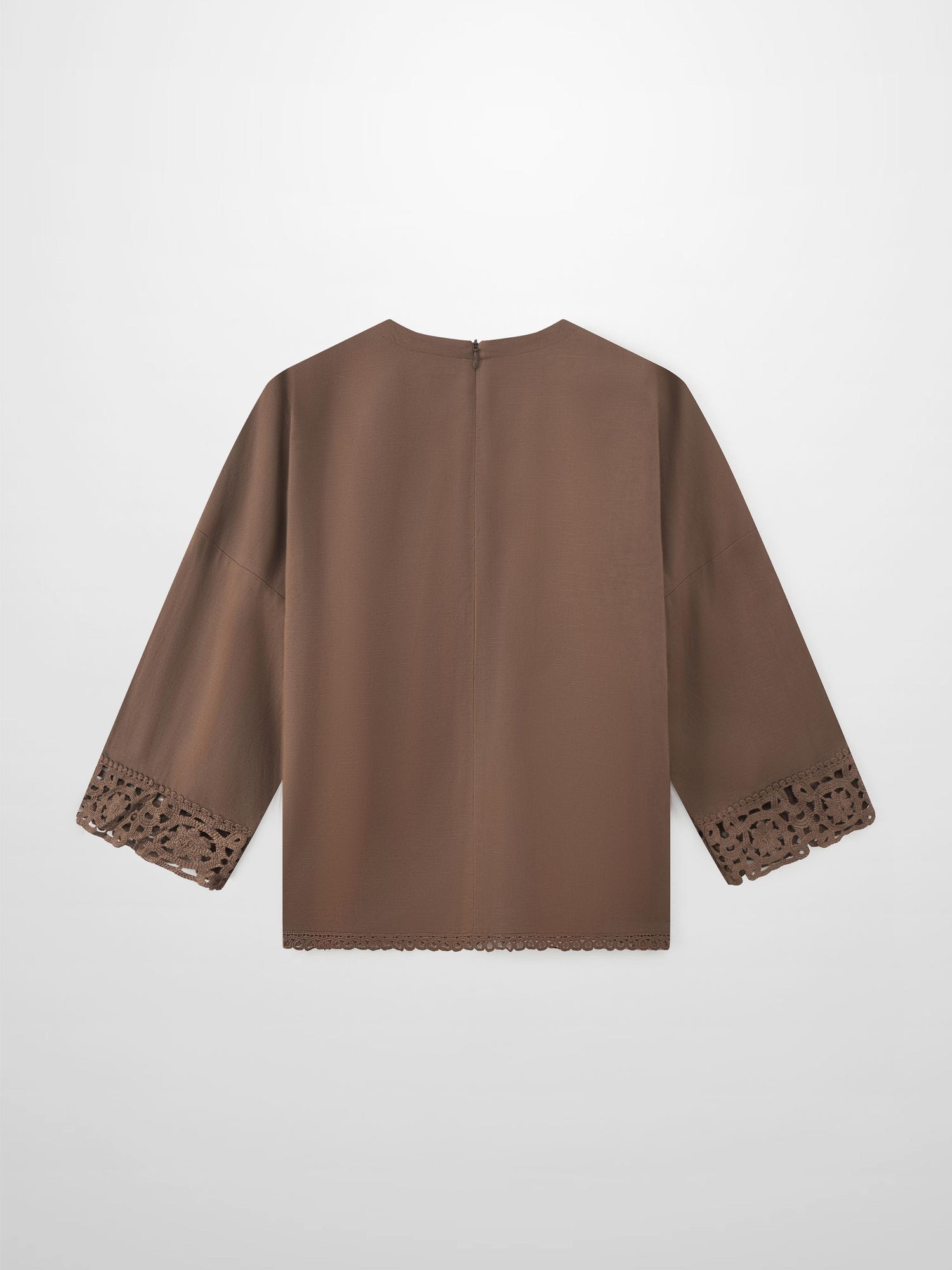 Crochet Edge Top-Brown