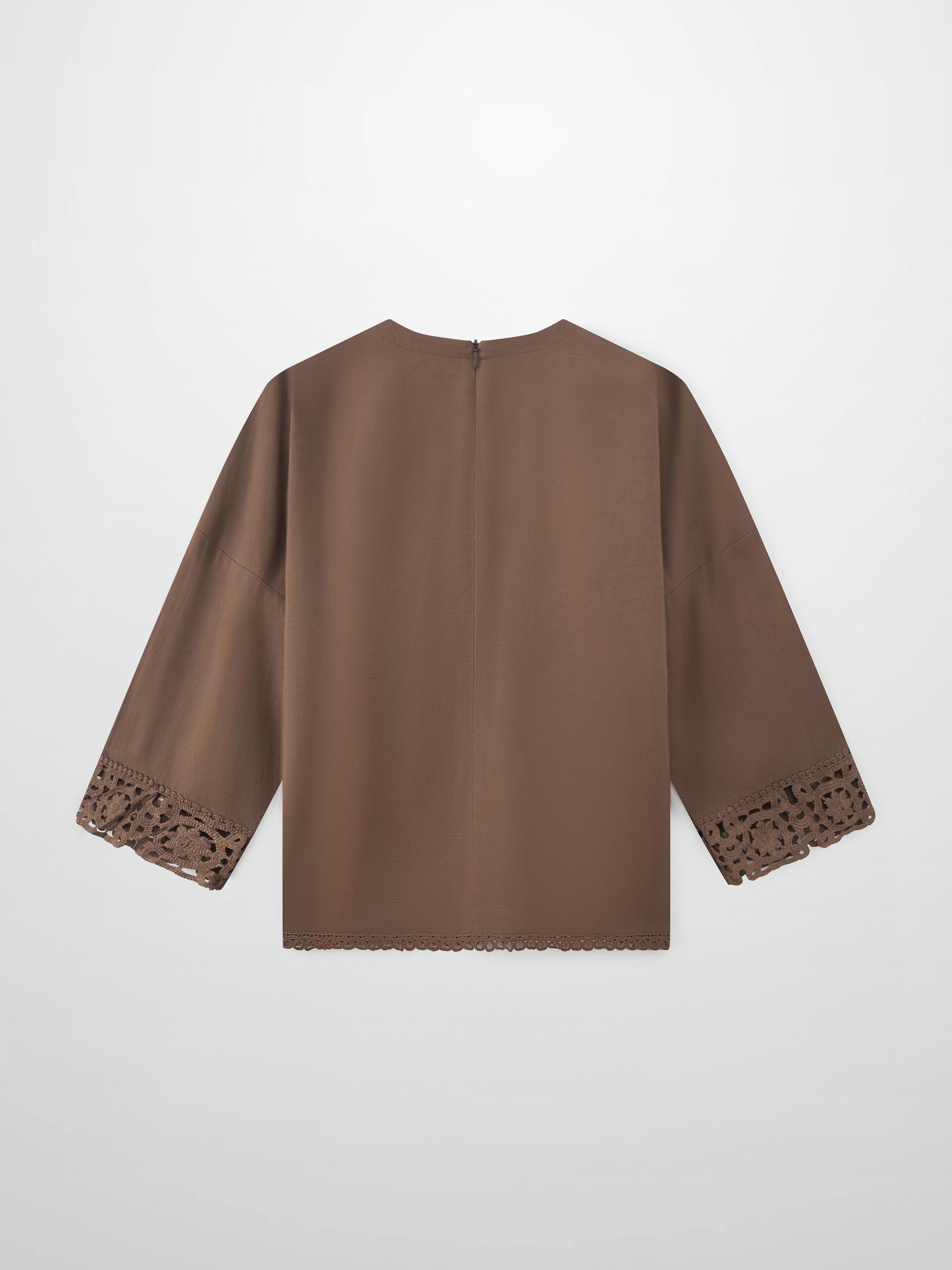 Crochet Edge Top-Brown
