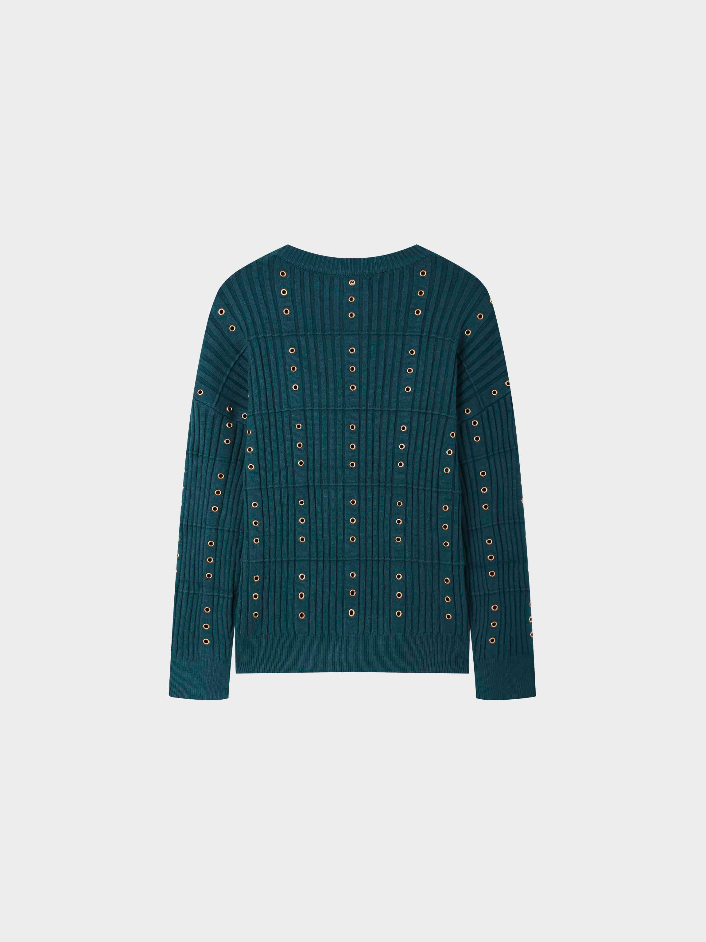 Grommet Sweater-Turquoise