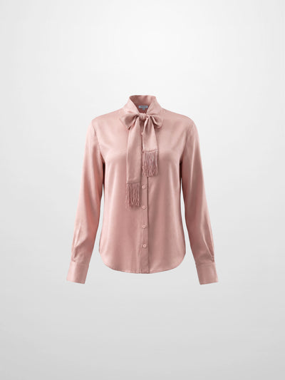 Fringe Bow Blouse-Pink