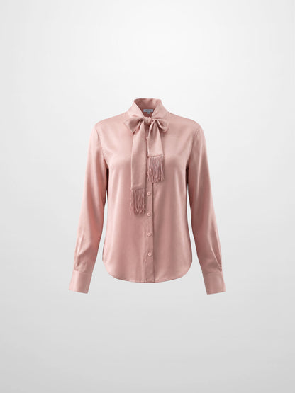 Fringe Bow Blouse-Pink