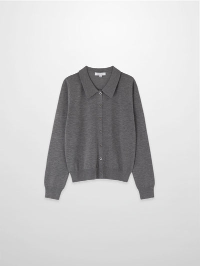 Wool Blend Collared Cardigan-Grey