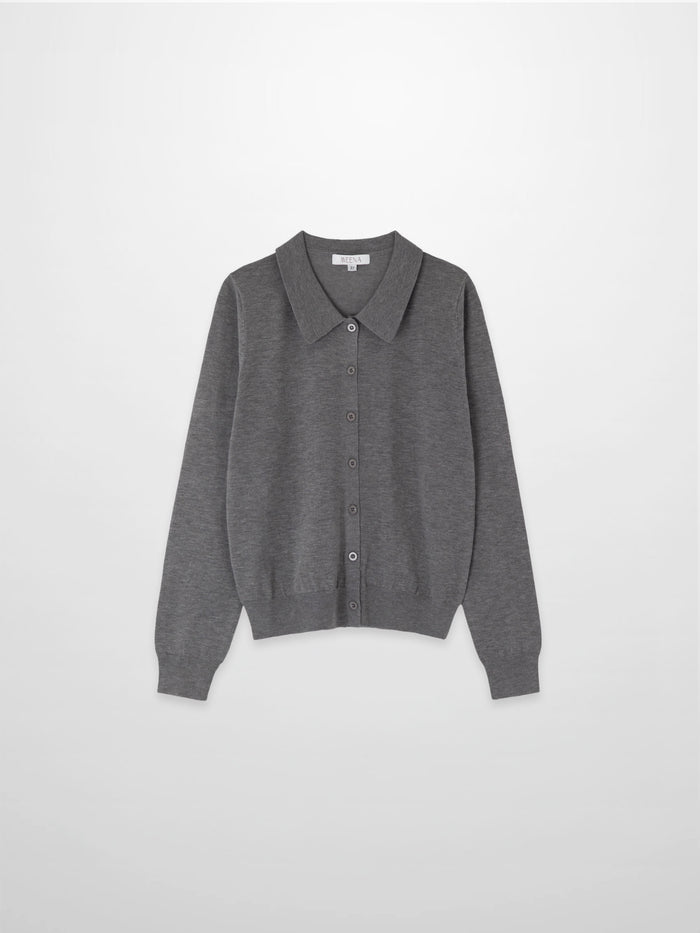 Wool Blend Collared Cardigan-Grey