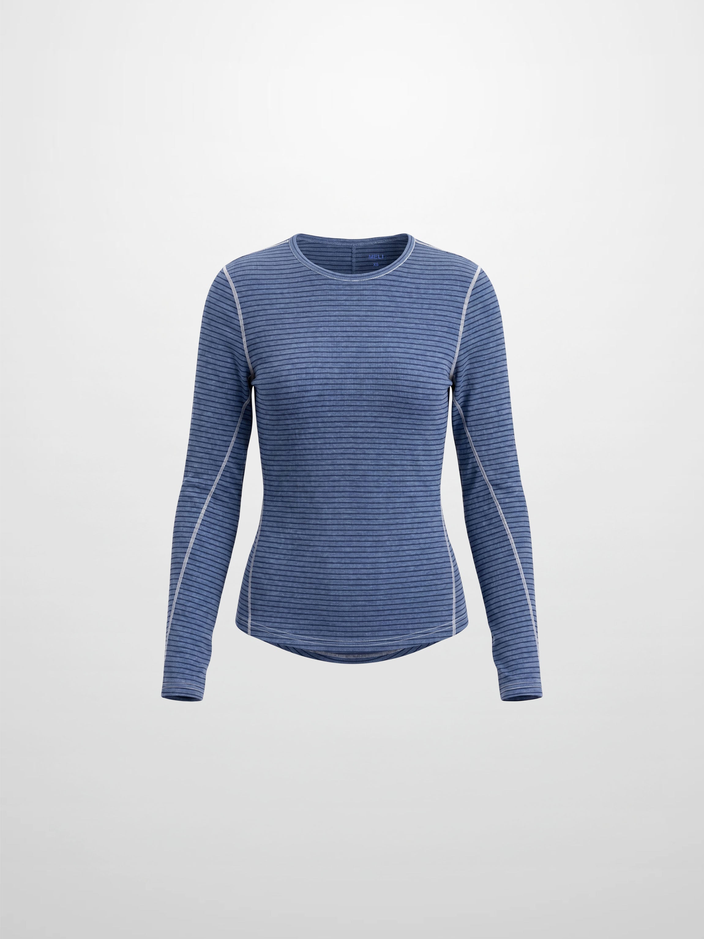 Striped Cross Stitch T-Shirt-Denim Blue