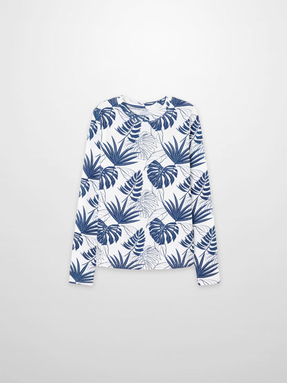 Basic Printed T-shirt-Navy Palm