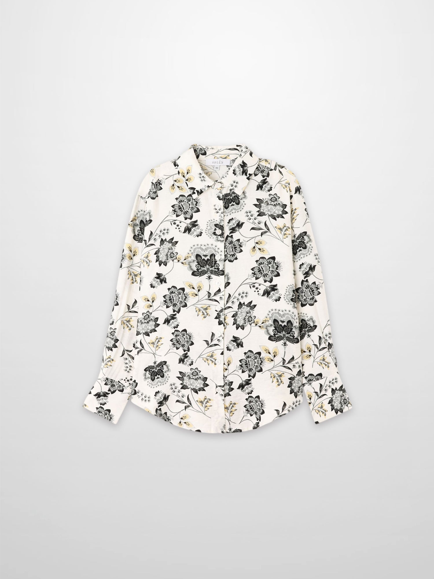 Button Down Collared Blouse-Black/White Floral
