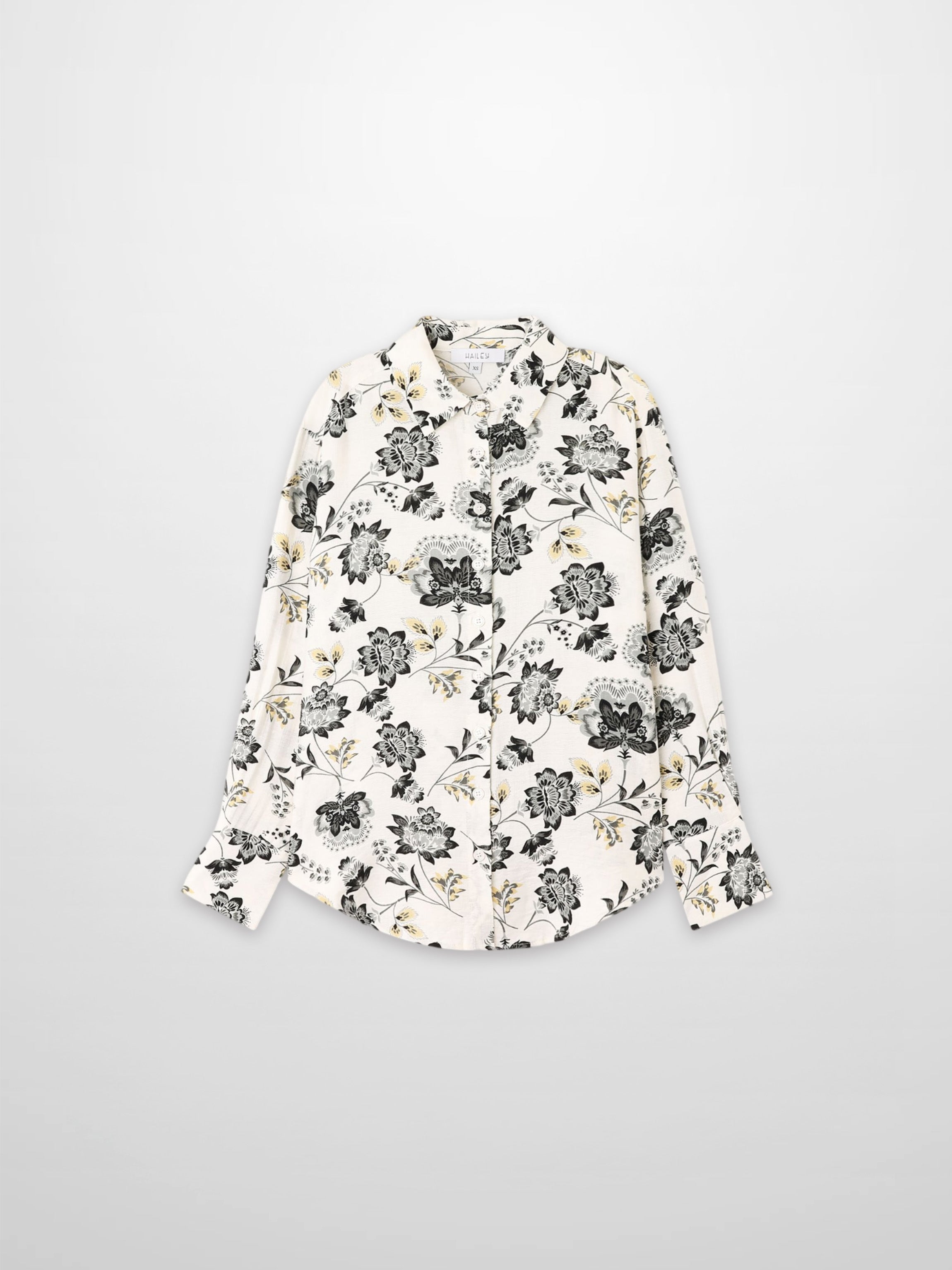Button Down Collared Blouse-Black/White Floral