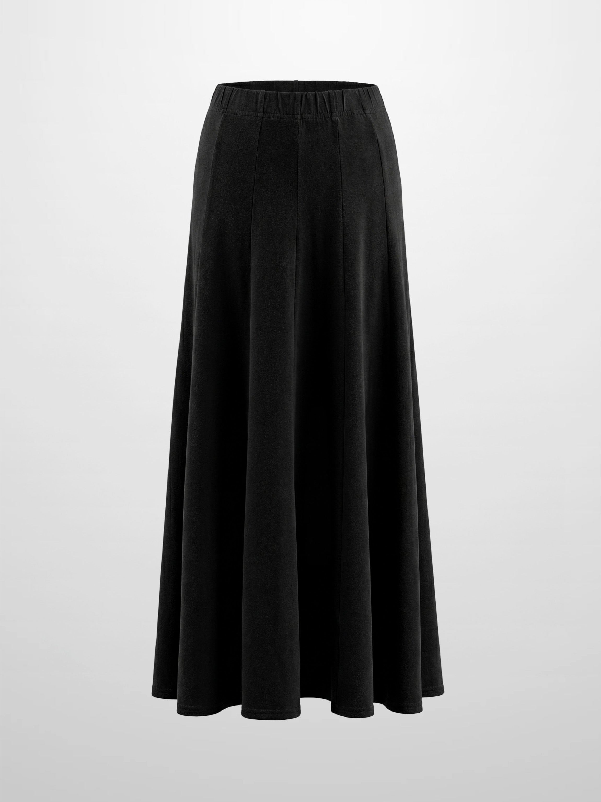 Paneled Flare Skirt 37"-Solid Black