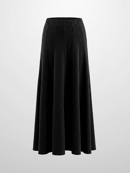 Paneled Flare Skirt 37"-Solid Black