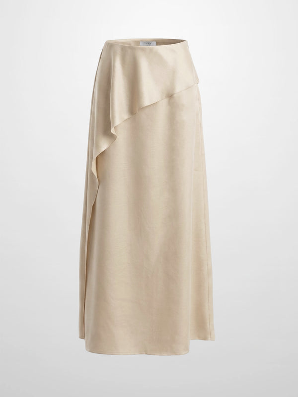 Faux Satin Ruffle Skirt - Cream
