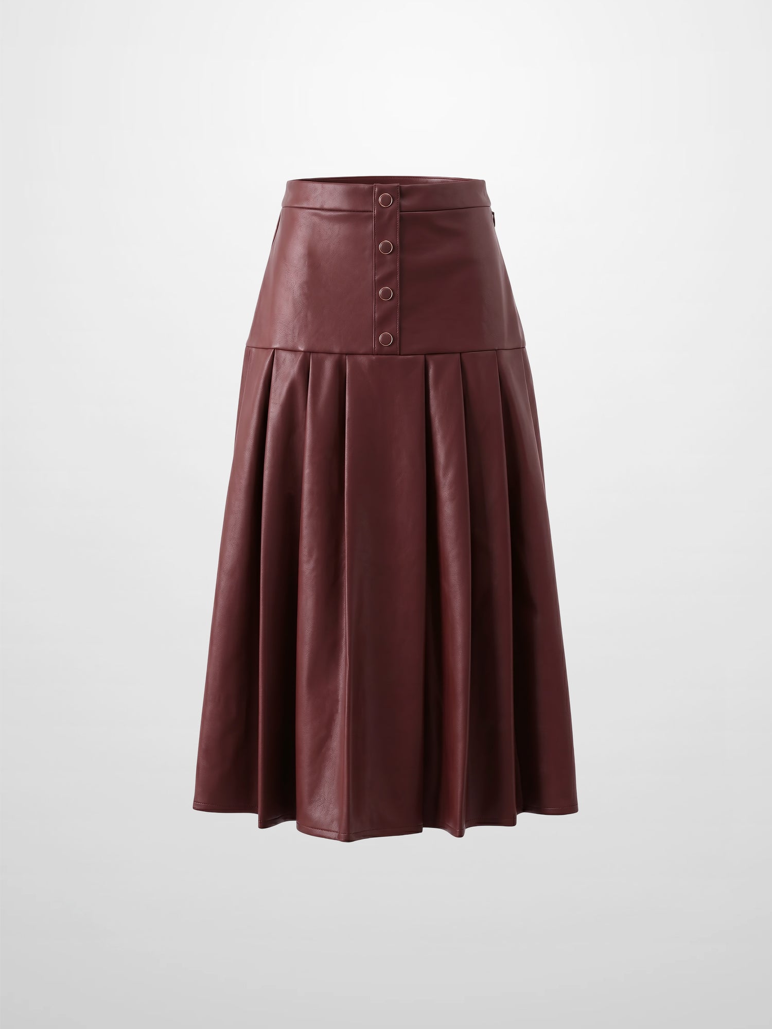 Yoke Faux Leather Pleat Skirt - Burgundy