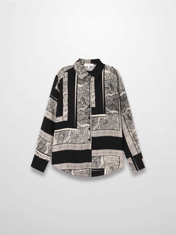 Button Down Collared Blouse-Mix Print