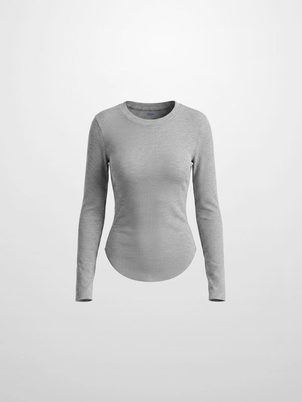 Rounded Hem Ribbed T-Shirt-Heathered Grey
