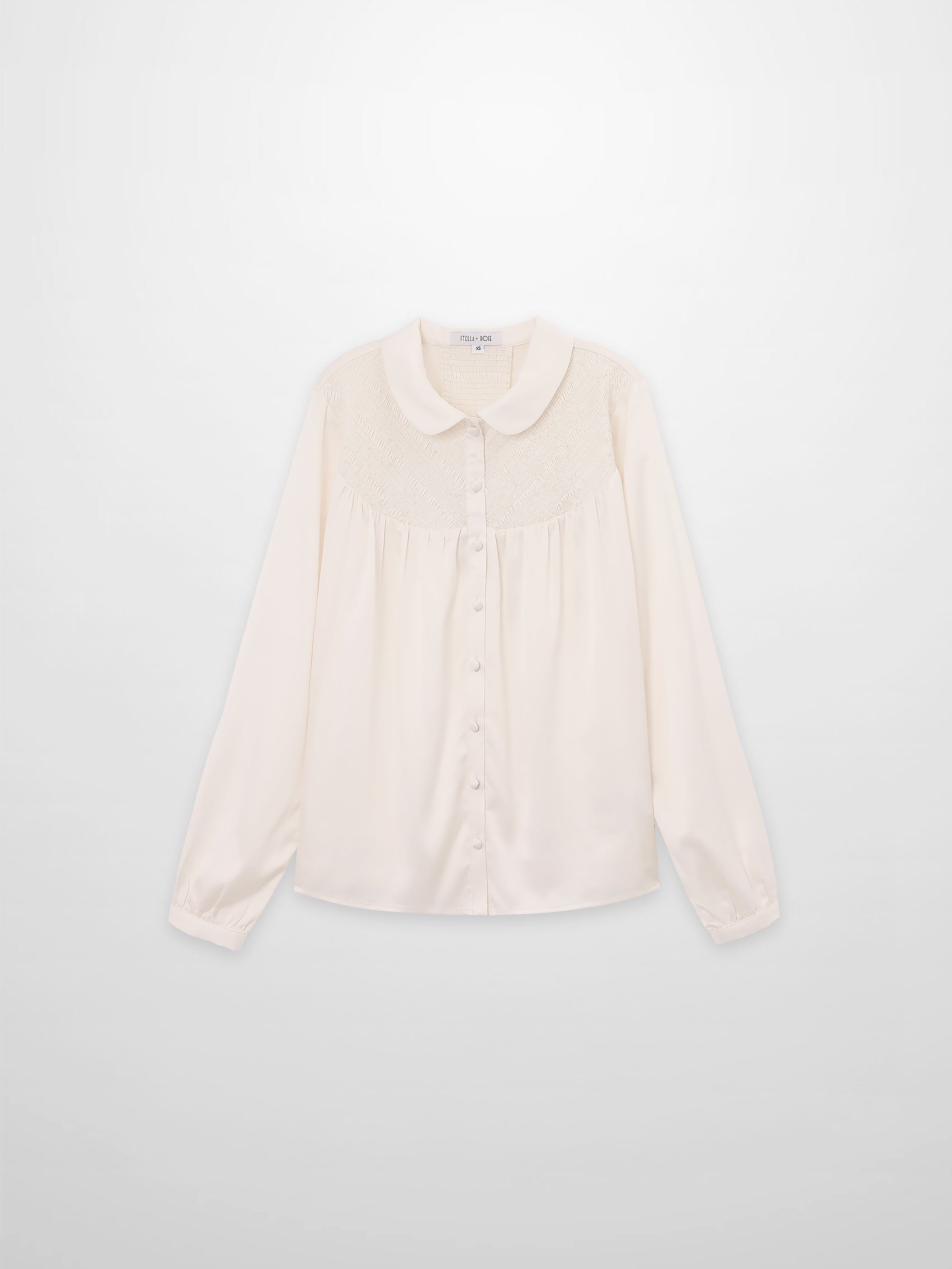 Faux Satin Micro Stitch Blouse-Cream