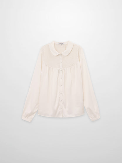 Faux Satin Micro Stitch Blouse-Cream
