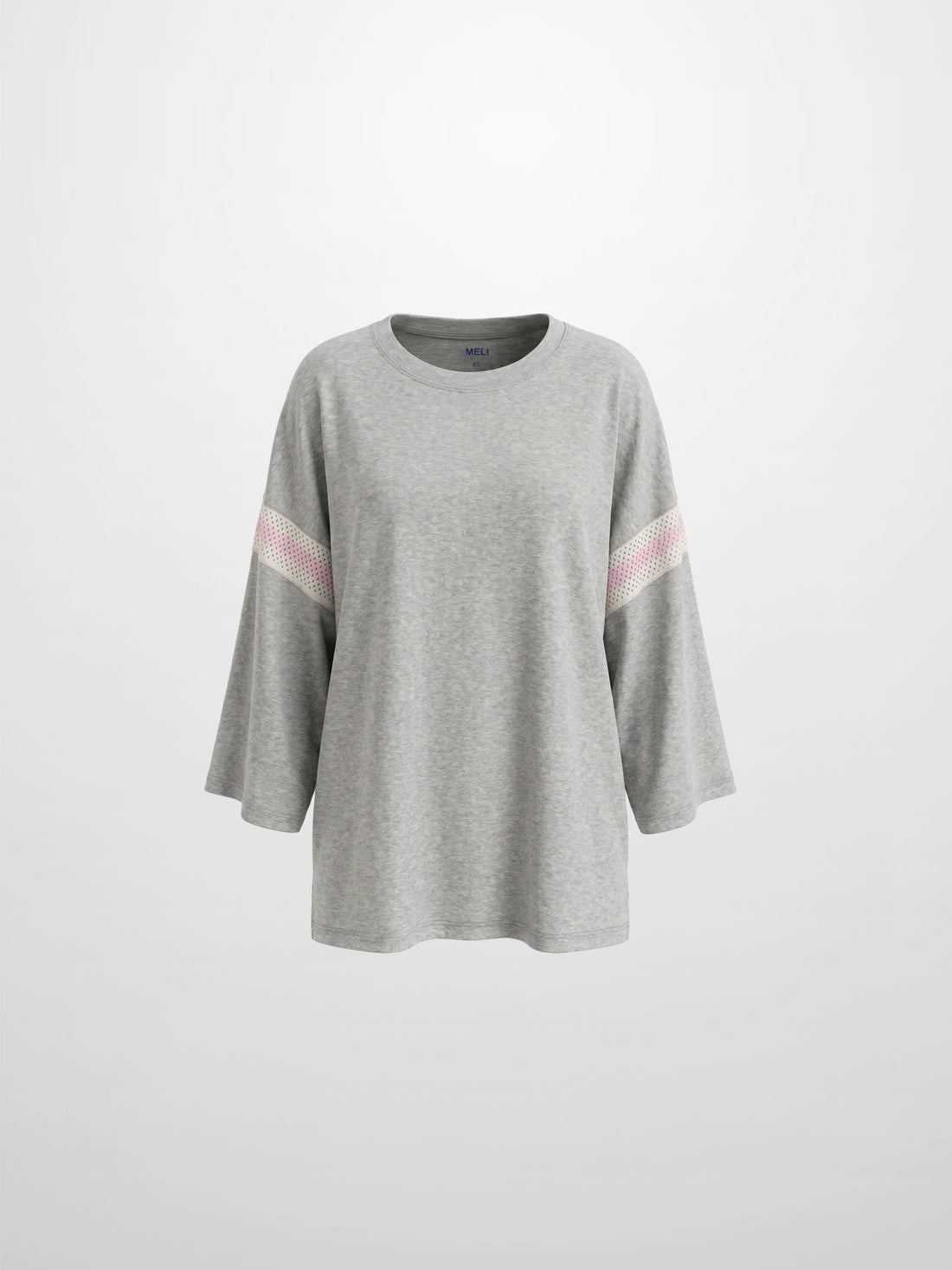Crochet Stripe Boxy Tee-Grey/Pink/Cream