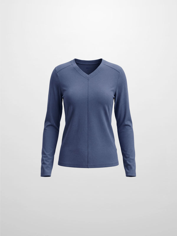 Center Seam High V Tee-Denim Blue