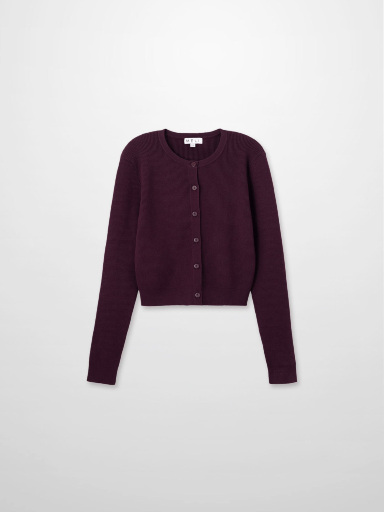 Ribbed Crew Neck Cardigan-Eggplant