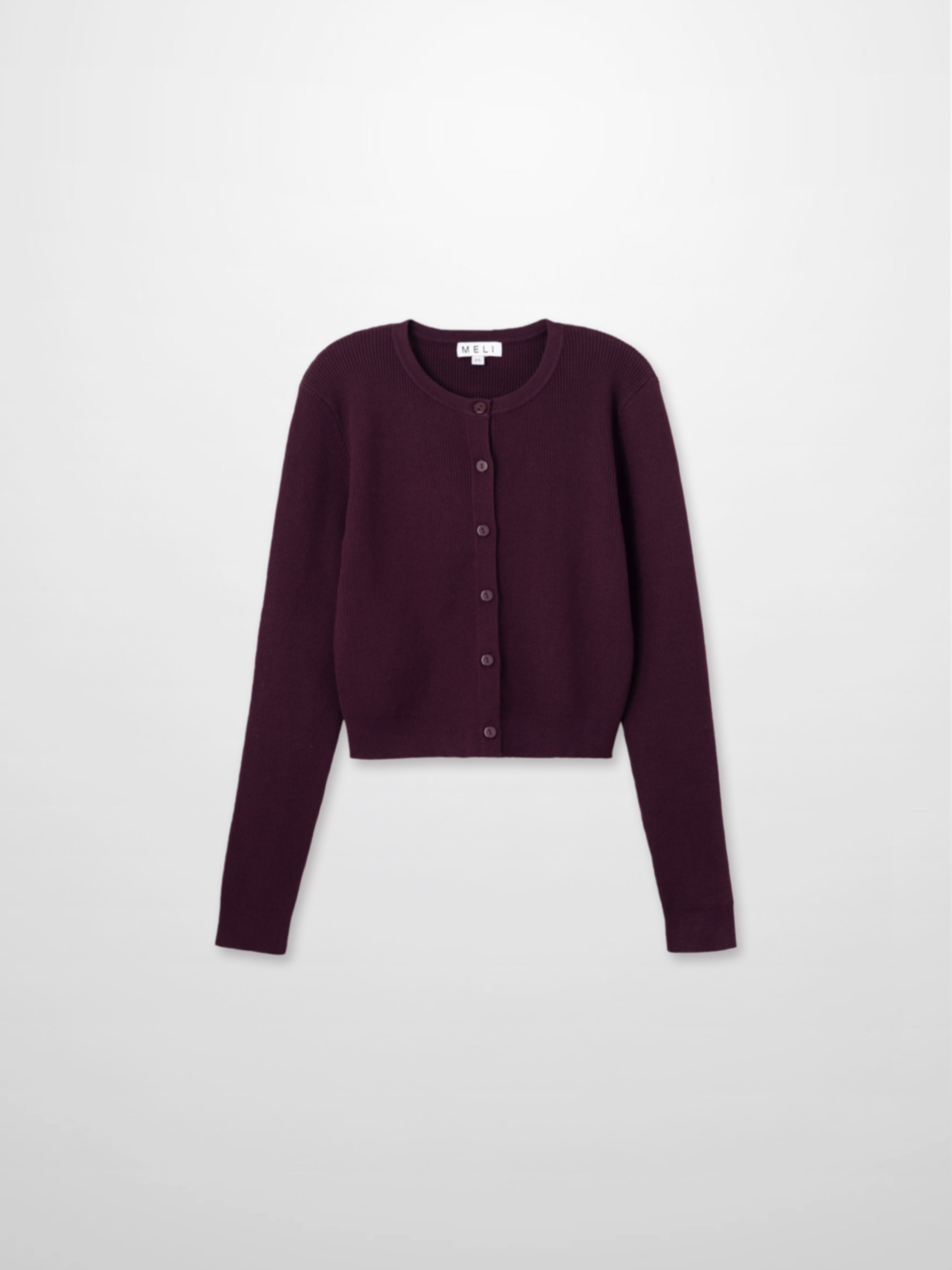 Ribbed Crew Neck Cardigan-Eggplant