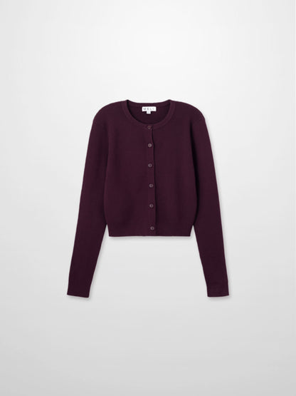 Ribbed Crew Neck Cardigan-Eggplant