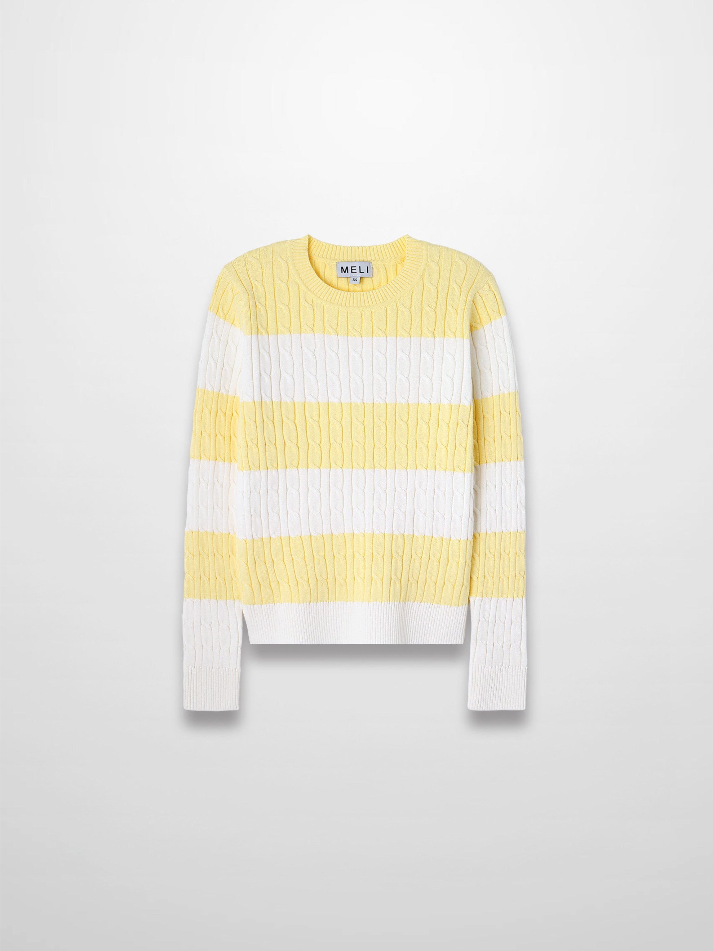 Striped Cable Sweater-Yellow/White