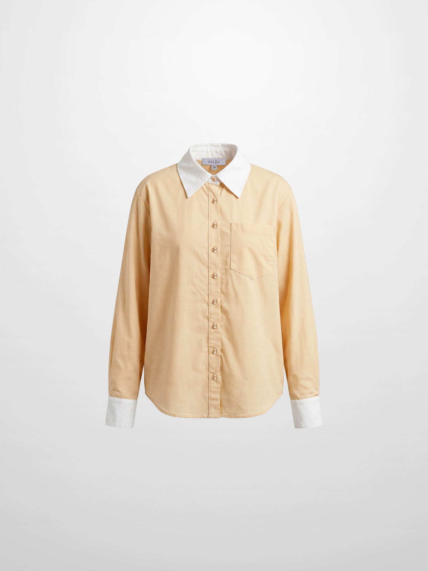 White Collar Mini Dot Shirt-Yellow/White