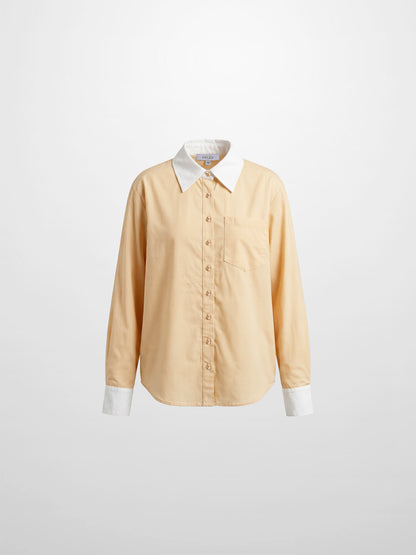 White Collar Mini Dot Shirt-Yellow/White