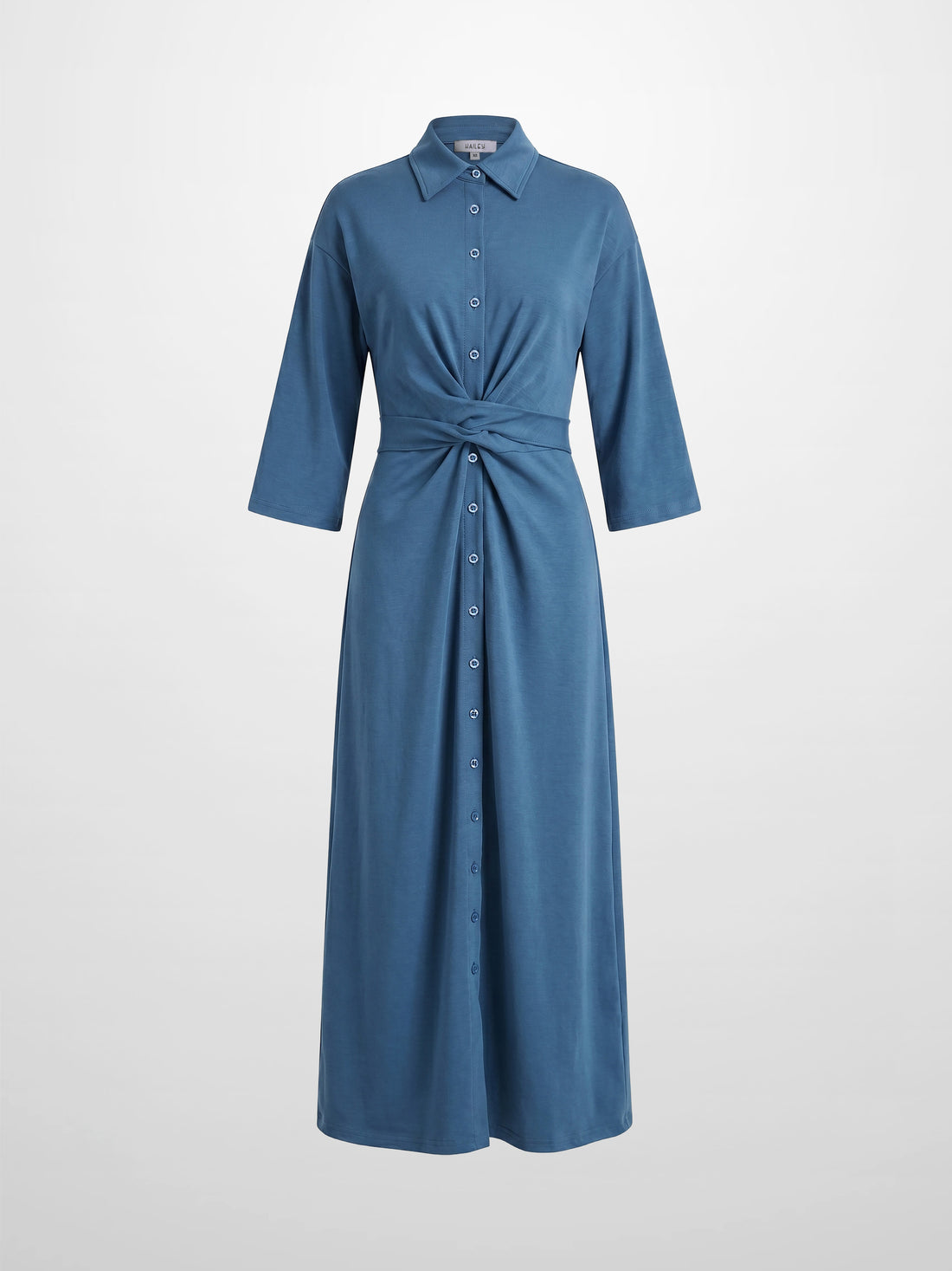Waist Tie Button Down T-Shirt Dress-Blue Dusk