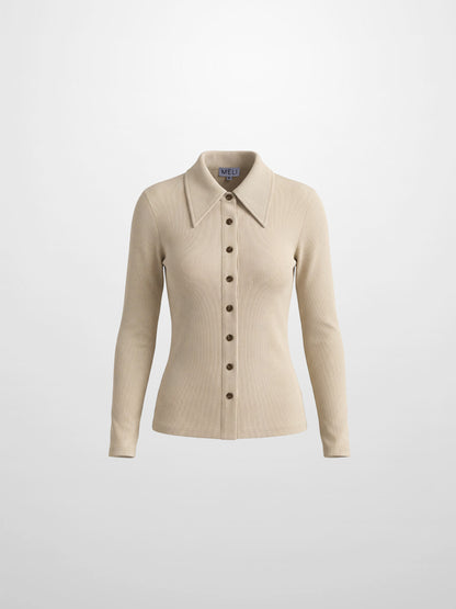 Ribbed Button Down Shirt-Taupe