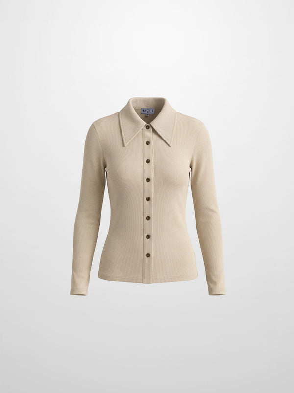 Ribbed Button Down Shirt-Taupe