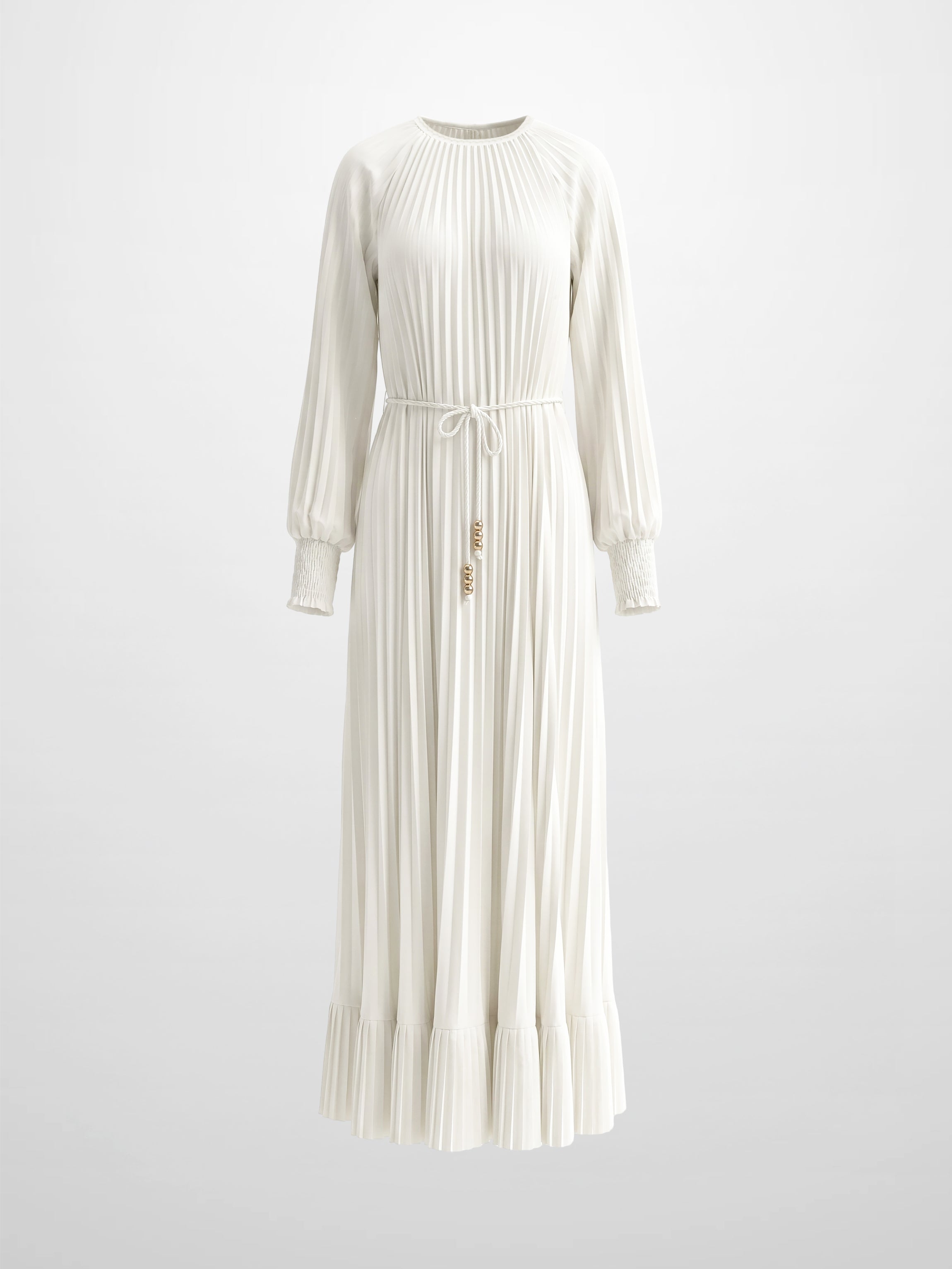 Micro Pleat Dress-White