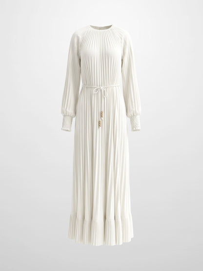 Micro Pleat Dress-White