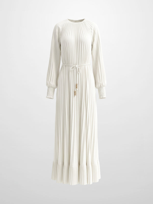 Micro Pleat Dress-White