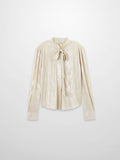 Shimmer Texture Bow Blouse-Cream