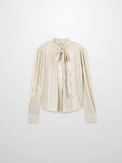 Shimmer Texture Bow Blouse-Cream