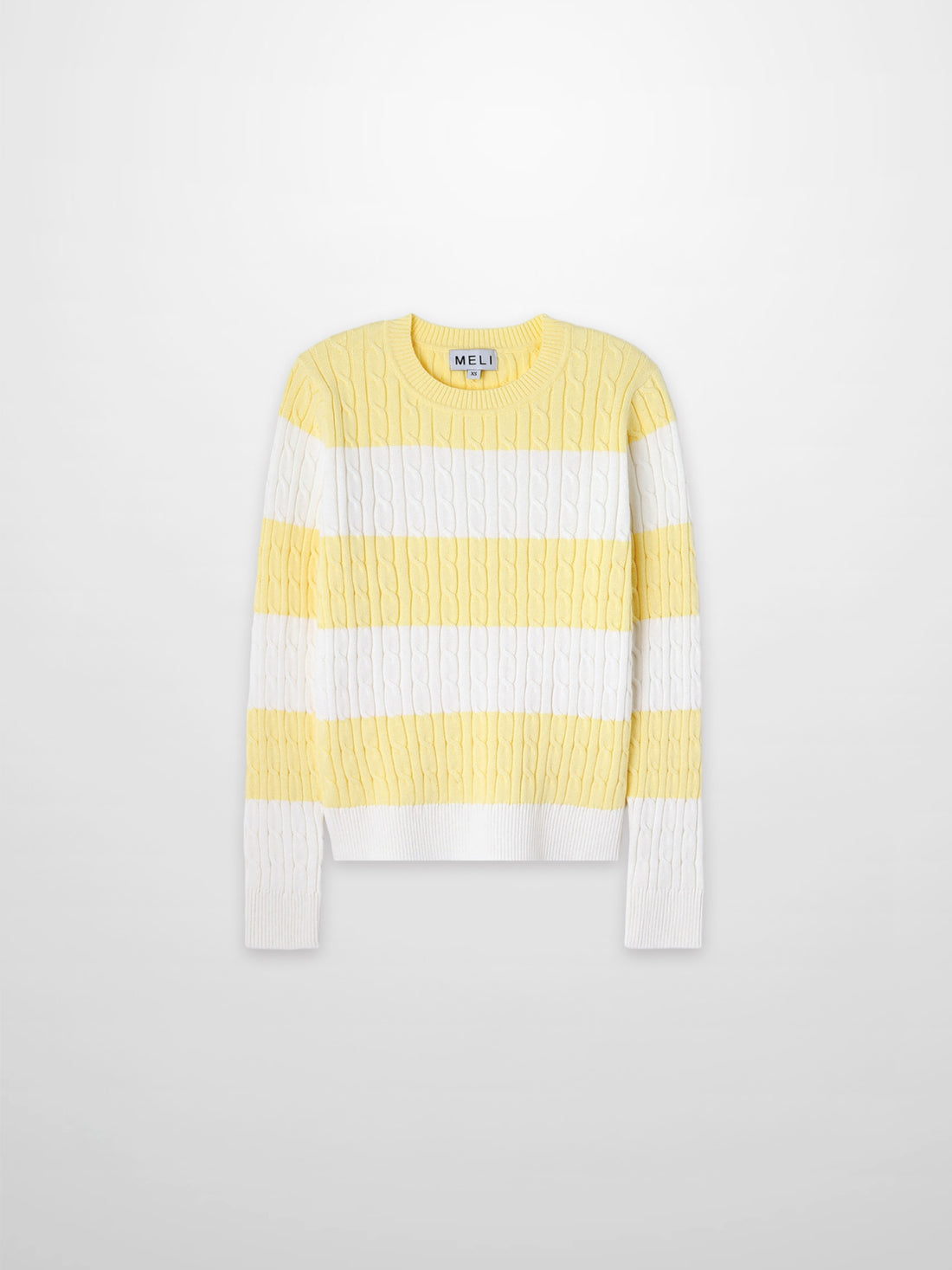 Striped Cable Sweater-Yellow/White