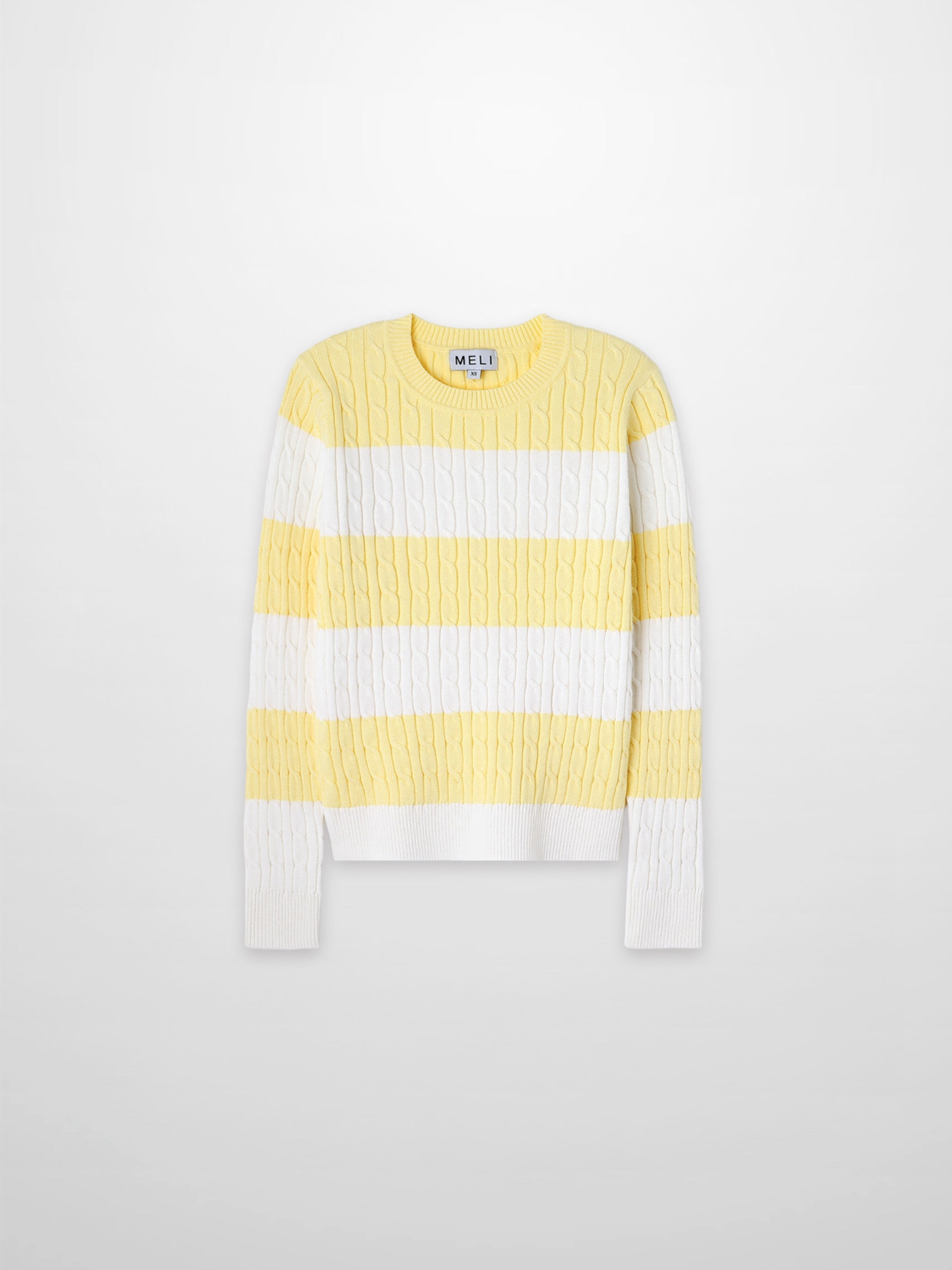 Striped Cable Sweater-Yellow/White