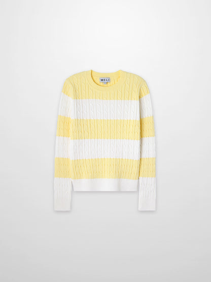 Striped Cable Sweater-Yellow/White