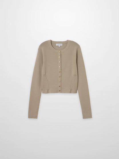 Gold Button Crop Cardigan-Latte